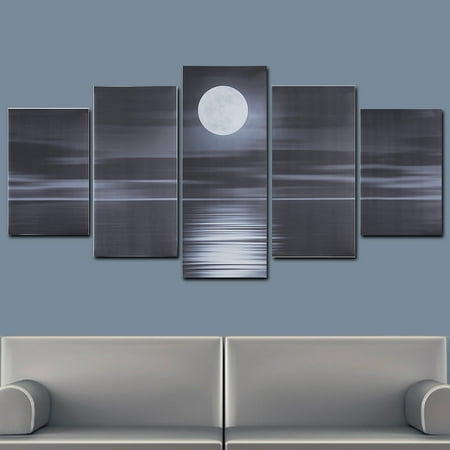 Country Living Room Pictures 5Pcs Pictures Modern Abstract Oil Painting Canvas Moonlit Night Art Picture Prints Home Wall Decor Gift UnFrame ()