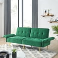 thumbnail image 2 of 78" Velvet Futon Sofa Bed, Convertible Sleeper Loveseat Couch with Folded Armrests and Side Bags, Modern Tufted Accent Sofa with Adjustable Backrest and Metal Legs for Living Room Apartment, Green, 2 of 8