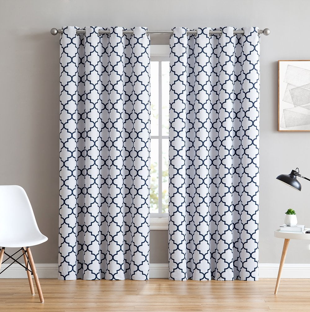 Set 2 Gray White Geo Lattice Curtains Panels Drapes 63 84 96 108 inch Darkening 