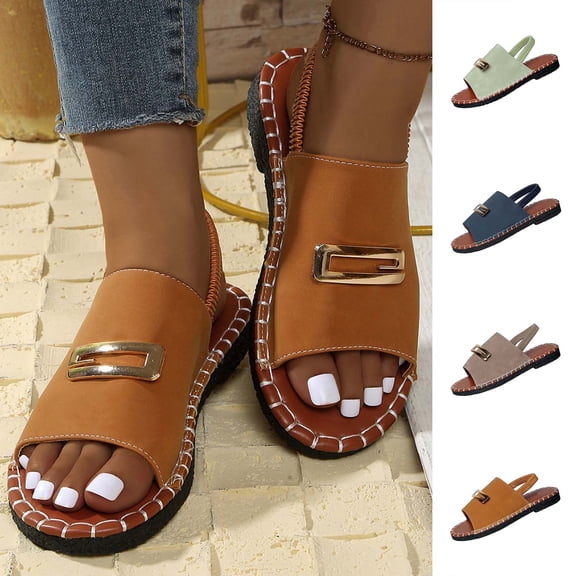 Women's Open Toe Flat Sandals with Buckle Detail, Casual Slingback Beach Sandals for Summer Spring, Comfortable Faux Leather Walking Shoes for Outdoor Daily Wear, Non-Slip Sole for All-Day Comfort