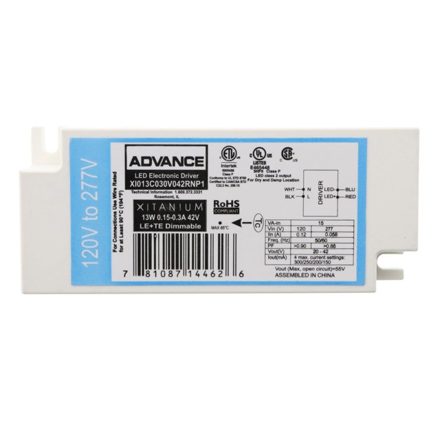 Advance XI013C030V042RNP1 Driver LED à Intensité Variable, Xinium, LE+TE, 20-42-Vdc, 13W, 120/277V