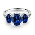 thumbnail image 3 of Gem Stone King 10K White Gold Blue Created Sapphire and White Lab Grown Diamond 3 Stone Engagement Ring for Women (2.84 Cttw, Gemstone Birthstone, Available in Size 5, 6, 7, 8, 9), 3 of 6
