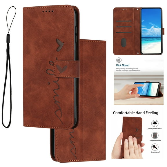 Feishell for iPhone 16 Plus Wallet Case,for Women Men,Love Heart Pattern Embossed Plain PU Leather Magnetic Clasp Credit Card Slots Folio Flip Kickstand Phone Cover,Brown