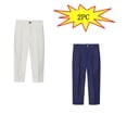 thumbnail image 3 of YUTK 2PC Toddler Kids Big Boy Fashion Cute Solid Color Lattice Casual School Uniform Suit Pants Trousers （White,Navy）, 3 of 3