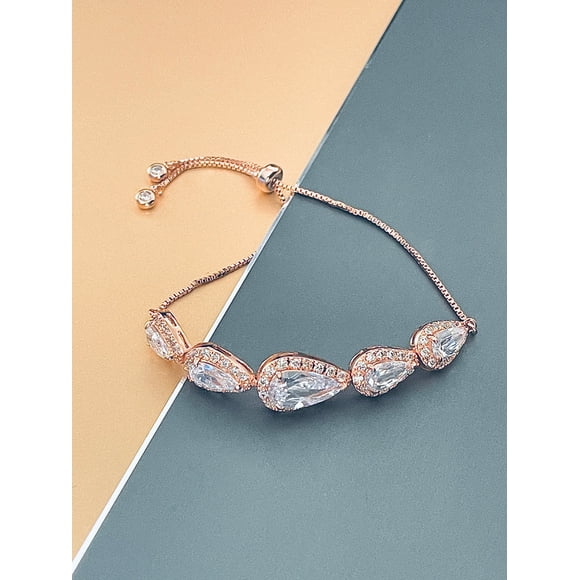 GIORDANA - TEARDROP-SHAPED CZ STONES ADJUSTABLE BRACELET IN ROSE GOLD