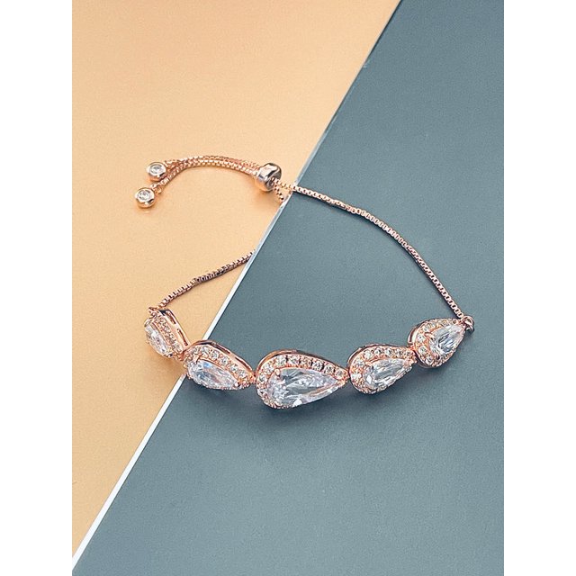 GIORDANA - TEARDROP-SHAPED CZ STONES ADJUSTABLE BRACELET IN ROSE GOLD
