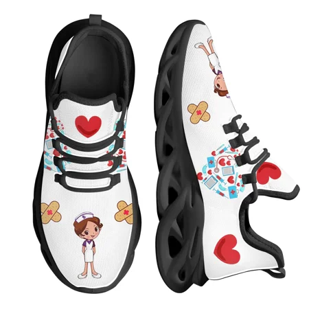 

Women Shoes Breathable Fashion Mesh Swing Shoes Cute Nurse Girl Pattern Outdoor Cushion Sneakers for Hospital Worker