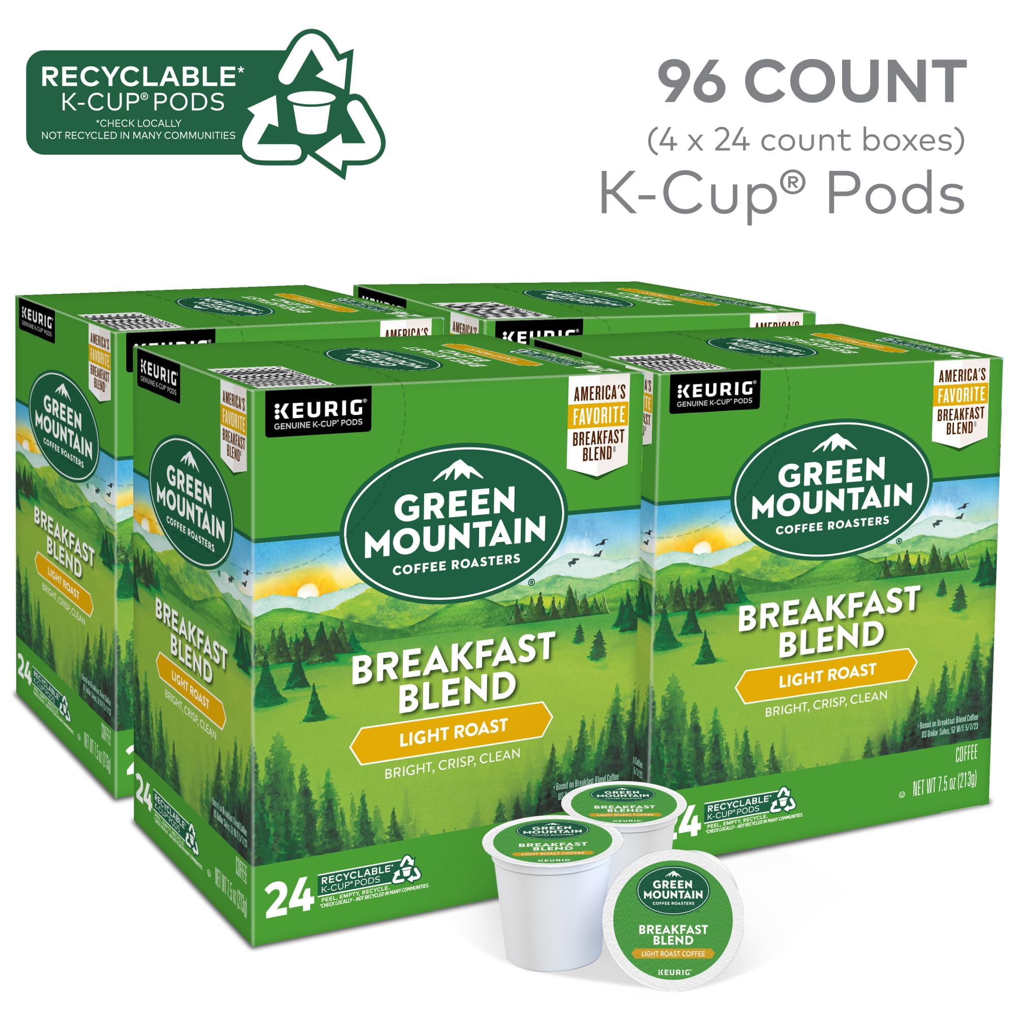 Breakfast Blend Single-Serve Keurig K-Cup Pods, Light Roast Coffee, 96 Count (4 Packs of 24)