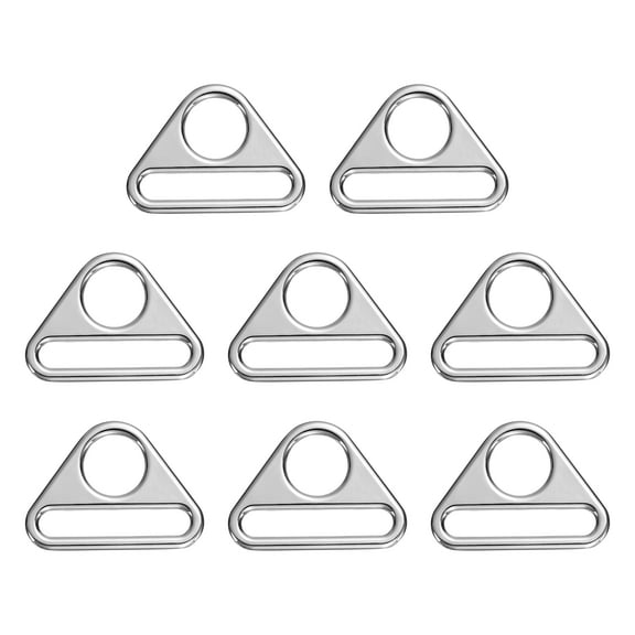 Uxcell 8 Pcs 1 1/2 inch Triangle Buckles Adjuster Triangle D Rings Strap for Purse Straps Keychain Lanyard Silver