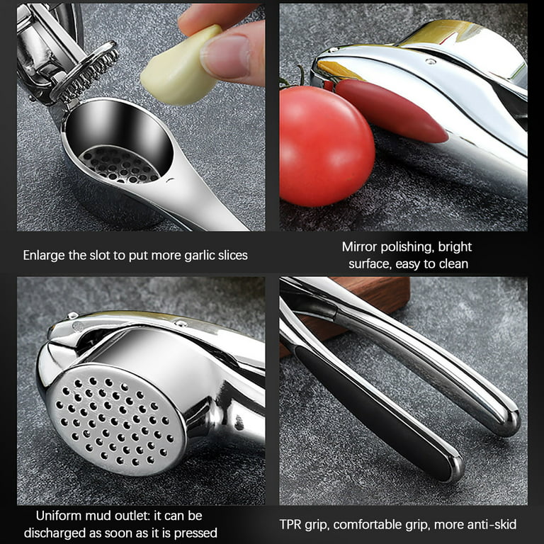  MiTBA Garlic Press set- Professional Stainless Steel Mincer,  User Friendly With Non-Slip Handles Easy To Clean, And Highly Durable.  Crusher Silicone Tube Peeler & Cleaning Brush Included (Black): Home &  Kitchen