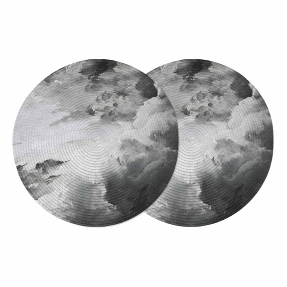 Gray Ombre Clouds Round 13 Inch Placemats Set of 2, Modern Abstract Art Gradient Cloud HeatResistant Non Slip Place Mats for Dining Table, Wipeable Braided Kitchen Table Mats for Housewarming