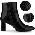 thumbnail image 2 of Unique Bargains Women's Pointed Toe Snake Print Chunky Heel Ankle Boots, 2 of 7