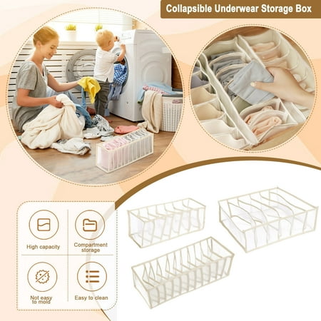 

Qazqa 3-Pack Underwear Organizer Foldable Bra Underwear Drawer Organizer Divider Bins for Socks Ties Bras 11-Grid Underwear Box