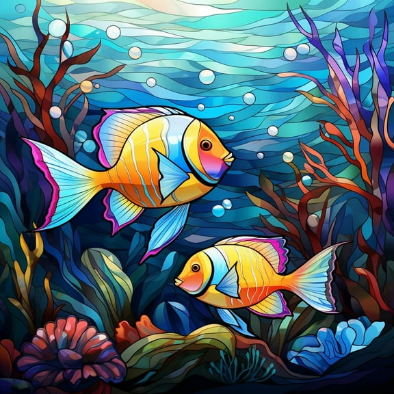 Tropical Sea Fishes Corals DIY 5D Diamond Art Painting by Number Kits for Adults Paint with Full Drill Round Diamond Gems Painting Art Craft for Home Wall Decor 13.8x13.8in(1)