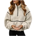 thumbnail image 2 of QUNYINEY Half Zip Sherpa Fleece for Women Jackets Lightweight Outerwear Jackets Stand Colla Warm Solid Color Long Sleeve Coats, 2 of 8