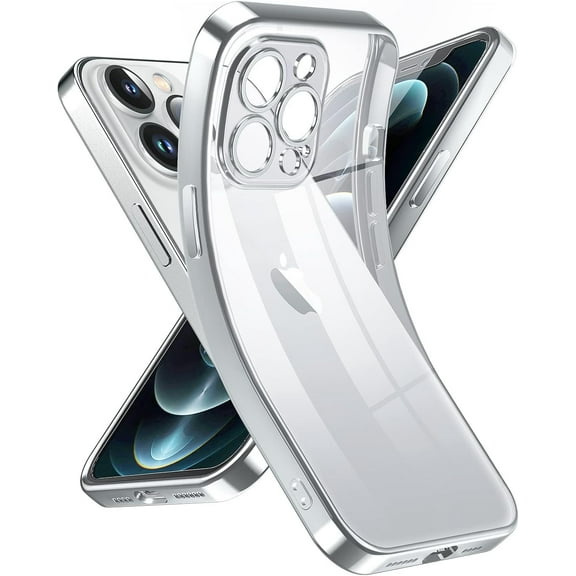 Crystal Clear Case for iPhone 12 Pro, [Not Yellowing] [Camera Protection] [Military Grade Drop Tested] Transparent Shockproof Protective Phone Case Soft Silicone Slim Cover, 6.1 inch, Silver