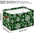 thumbnail image 4 of Snowflake Green Plaid Storage Basket with Handles Collapsible Storage Bins Canvas Fabric Storage Organizer for Shelves Closet Bedroom Living Room 1Pack Decor Gifts, 4 of 7