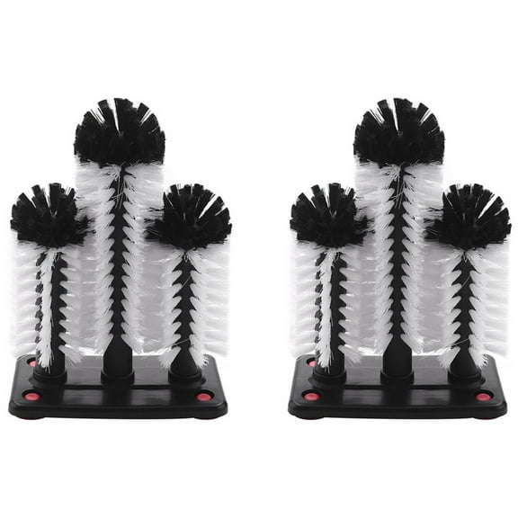 2X Glass Washer 3 Brush Glass Washing Brushes with Suction Base Bar for Bar,Kitchens,Red Wine Glasses,Cup
