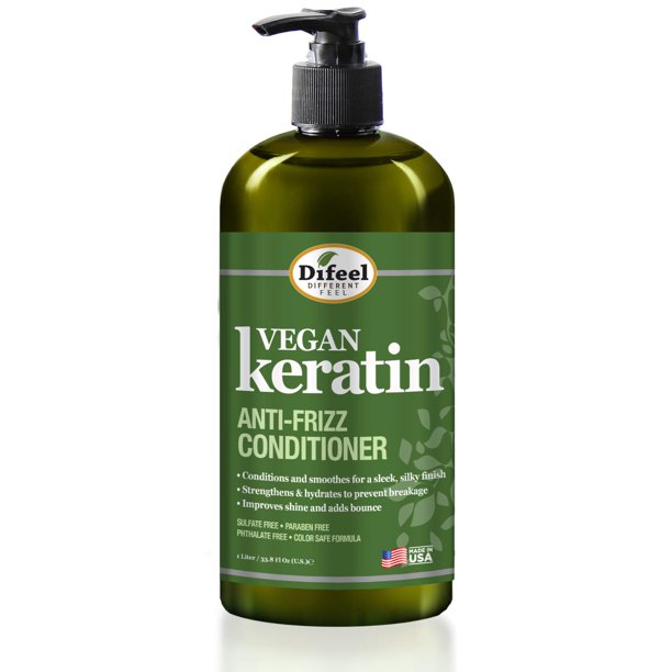 Difeel Vegan Keratin Anti Frizz Acondicionador 33.8 oz - Acondicionador vegano libre de crueldad
