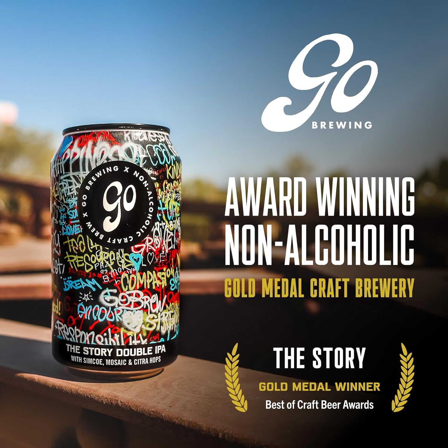 Go Brewing - Not Just Another Story Double IPA - Non-Alcoholic Craft Brew - Small Batch, Low-Calorie - Bold Grapefruit & Tropical Papaya Flavor - Smooth Finish, Classic Ingredients (12 Oz, 12 Cans)