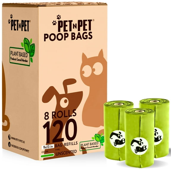 Pet N Pet Poop Bags For Dogs, 120 Counts Plant Based Dog Poop Bags Rolls, Thick Doggie Poo Bag, 100% Leak-proof, Easy to Use Pet Waste Bag