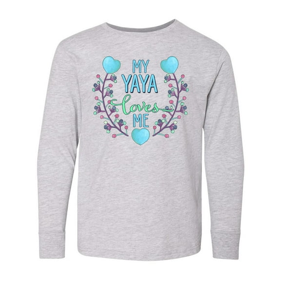 Inktastic My Yaya Loves Me with Hearts and Flowers Long Sleeve Youth T-Shirt