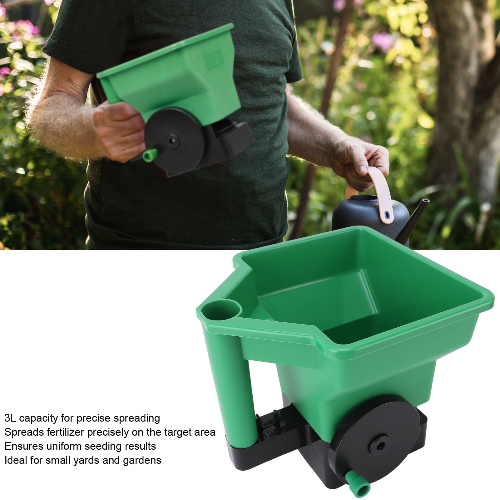 BIMZUC Hand Spreader 3L Capacity Small Manual Handheld Lawn Garden Fertilizer Spreader for Seed Salt Green 9.4 inches / 24 cm