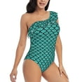 thumbnail image 3 of Gaeub Aquamarine Glitter Women's One Shoulder Ruffle Tummy Control Swimwear for Swimming Surfing Beach Party - Small, 3 of 8