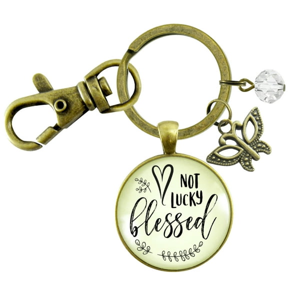 Not Lucky, Blessed Gutsy Goodness Bronze Keychain Faith Inspired Vintage Jewelry For Women Butterfly Gift