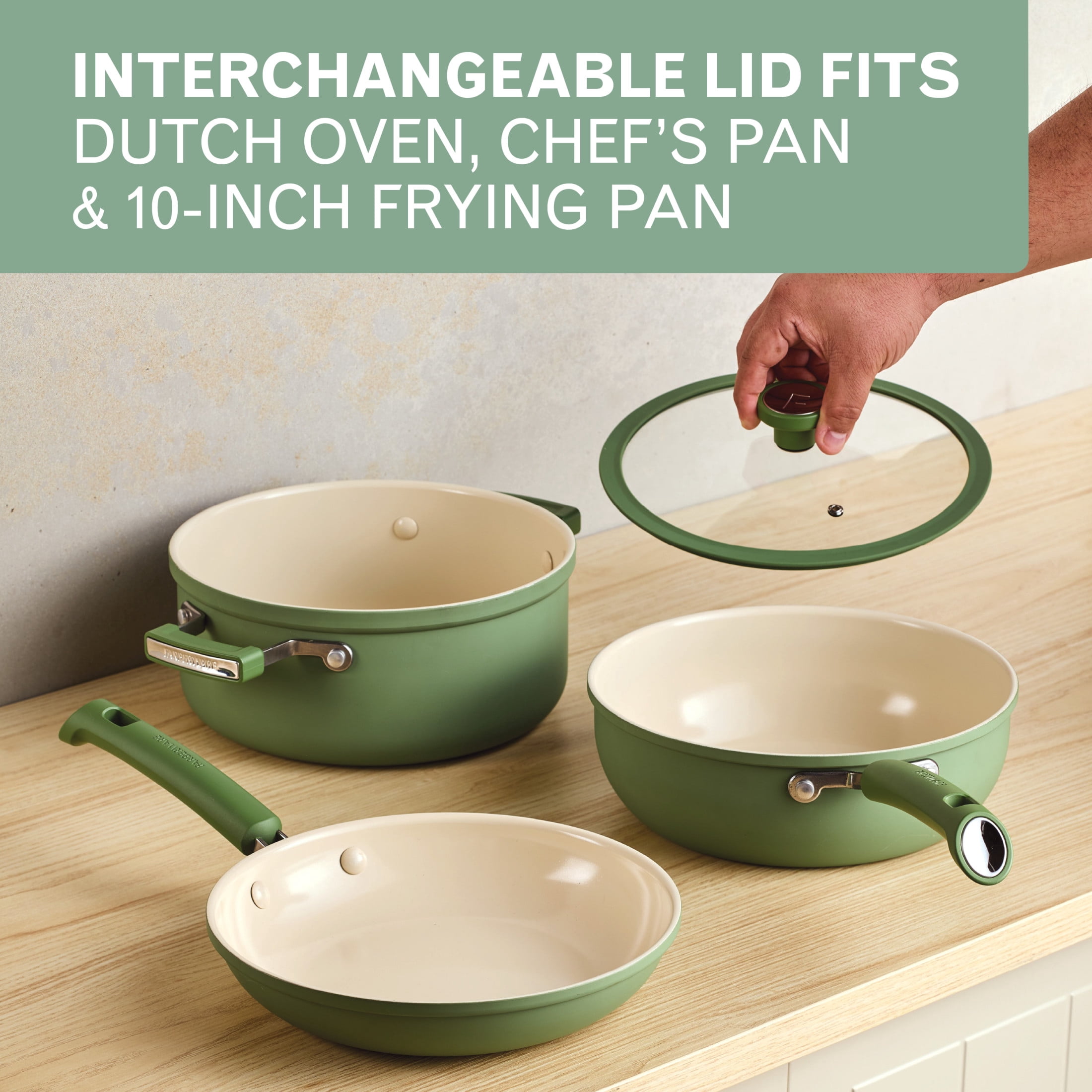 Farberware TrueCook 12pc Ceramic Cookware Set, Dishwasher and Oven Safe, Green