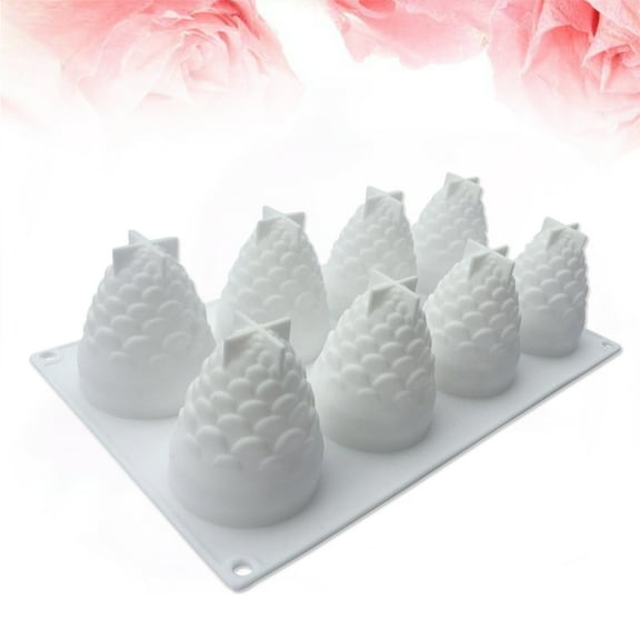 8 Cavity Pine Cone Shaped Silicone Mold Baking Tools for Cakes Mousse Ice Cream Chocolate (White)