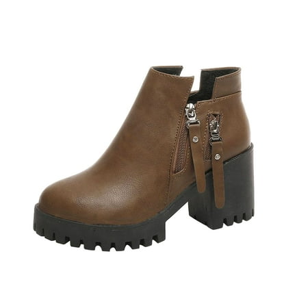 

hopeusnice Women s Chelsea Ankle Boots Closed Toe Stacked Heel Booties Shoes Thick Heel Mid Heeled Dress Short Boots Shoes Khaki 36