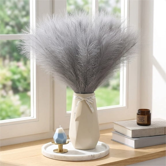 30Pcs Faux Pampas Grass 22" Artificial Pampas Grass Decor for Vase Filler Flower Arrangement Party Wedding Boho Home Decor, Silver