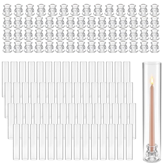 KFFKFF Set of 60 Hurricane Candle Holders, Φ2.56 x 13.78 in Clear Glass Cylinders, High Borosilicate Glass for Weddings, Table Decorations, Parties, and Home Accents