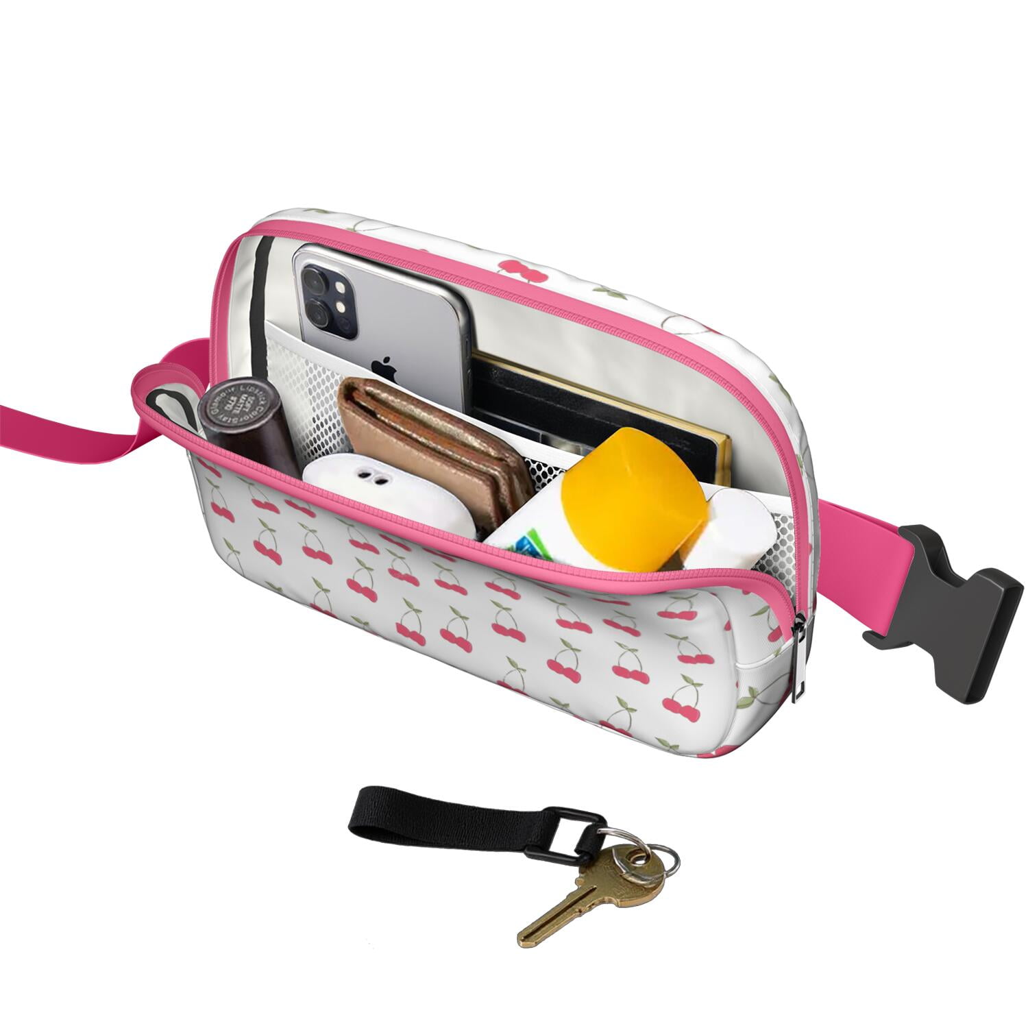 Cute Cherries Belt Bag – Sweet Fruit Fanny Pack with Red & Pink Aesthetic Print for Summer Vibes