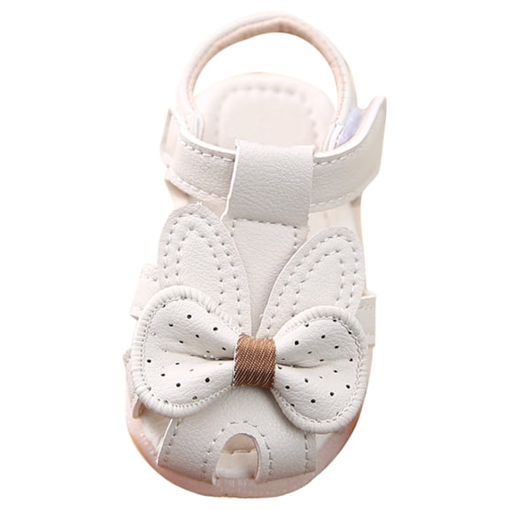LNMQLPDBS Toddler Girl Sandals Solid Color Lightweight Breathable Shoe Baby Soft Sole Non-Slip Flat Summer Sandals for Flower Girl Closed Toe Sandals with Bow Decoration White 3-6 Months