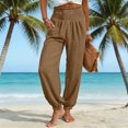 thumbnail image 2 of Women's Linen Barrel Harem Pants Wide Leg High Waisted with Pockets Beach Casual, 2 of 9