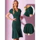 thumbnail image 2 of Vestido con cuello en V para mujer, elegante vestido de sirena con mangas abullonadas, vestido maxi Verde oscuro L, 2 of 6