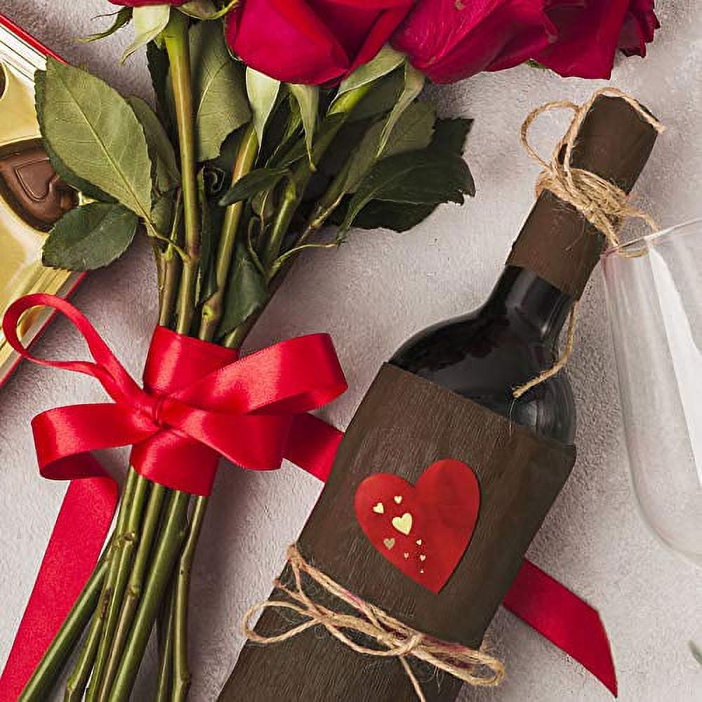 500 Pcs Valentine's Day Heart Stickers - Red With Gold Foil, 1 Inch, 3 Designs For Love Party Decor