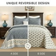 thumbnail image 5 of DDUOXIN Oversized Queen Bedspread, 102 X 120 Queen Size Comforter, 100% Cotton Floral Farmhouse Quilt, Lightweight Botanical Bedding Set, Blue Gray Beige Coverlet With Pillow Shams for All Season, 5 of 13