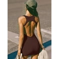 thumbnail image 4 of Womens Bodycon Mini Dress Backless Casual Cute Sundresses Ribbed Summer Tank Dress Brown M, 4 of 8