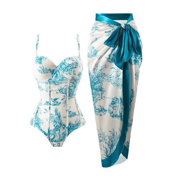 Women's Beach Swimsuit Two Piece - Retro Floral Print Swimwear Sun Protection UPF 50 - Elegant Vintage Bathing Suit for Vacation, Pool, Beach - Quick Dry