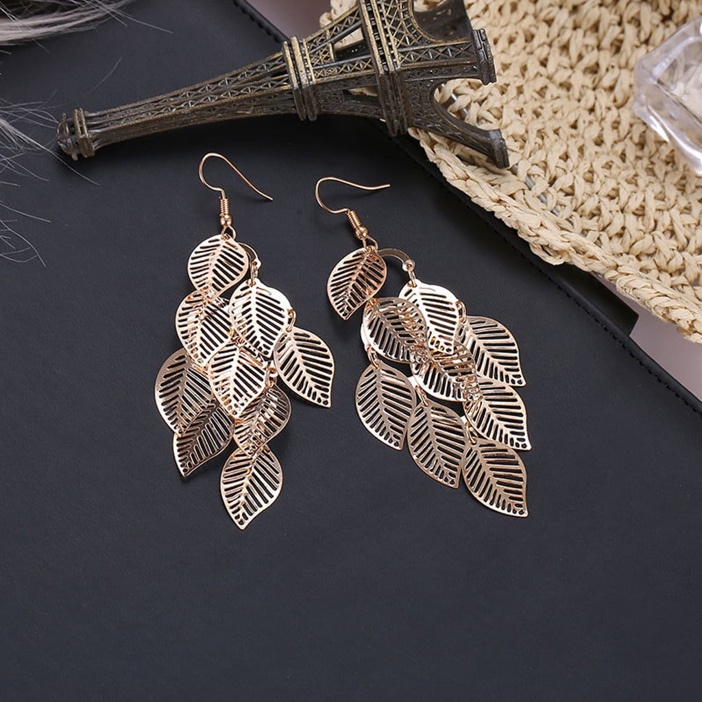 Hook Jewelry Metal Fashion Vintage Gold-Plated Dangle Leaf Women Earrings