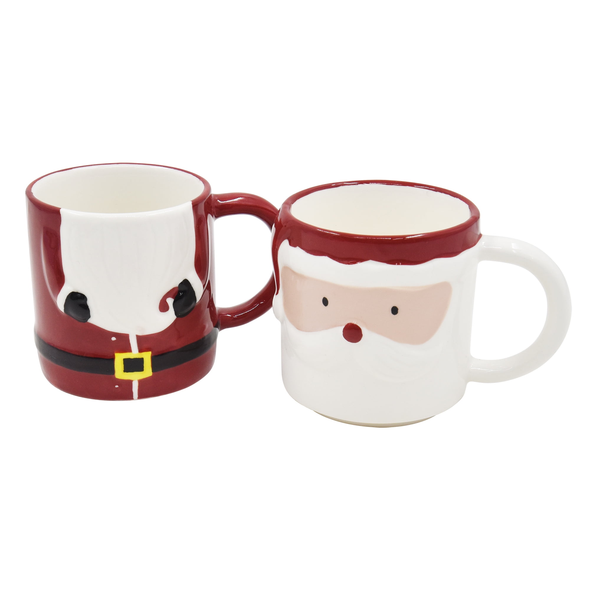 Holiday Time 2 pack Stoneware Christmas Santa Claus Stacked Mug, 22.4 oz, Festive Drinkware