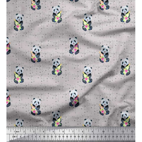 Soimoi Gray Velvet Fabric Bottle & Panda Dots Printed Craft Fabric by the Yard 58 Inch Wide
