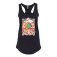 thumbnail image 2 of Wild Bobby Sun and Moon Groovy Vintage Daisy Flowers Stars Vintage Women Racerback Tank Top, Black, Small, 2 of 6