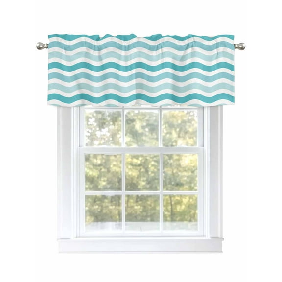 Ocean Wave Stripes Valances for Windows, Rod Pocket Kitchen Valance Curtains - Soft & Washable Small Window Treatment for Living Room, Bathroom, Teal Green Ombre , 42x12 Inch, 1 Panel