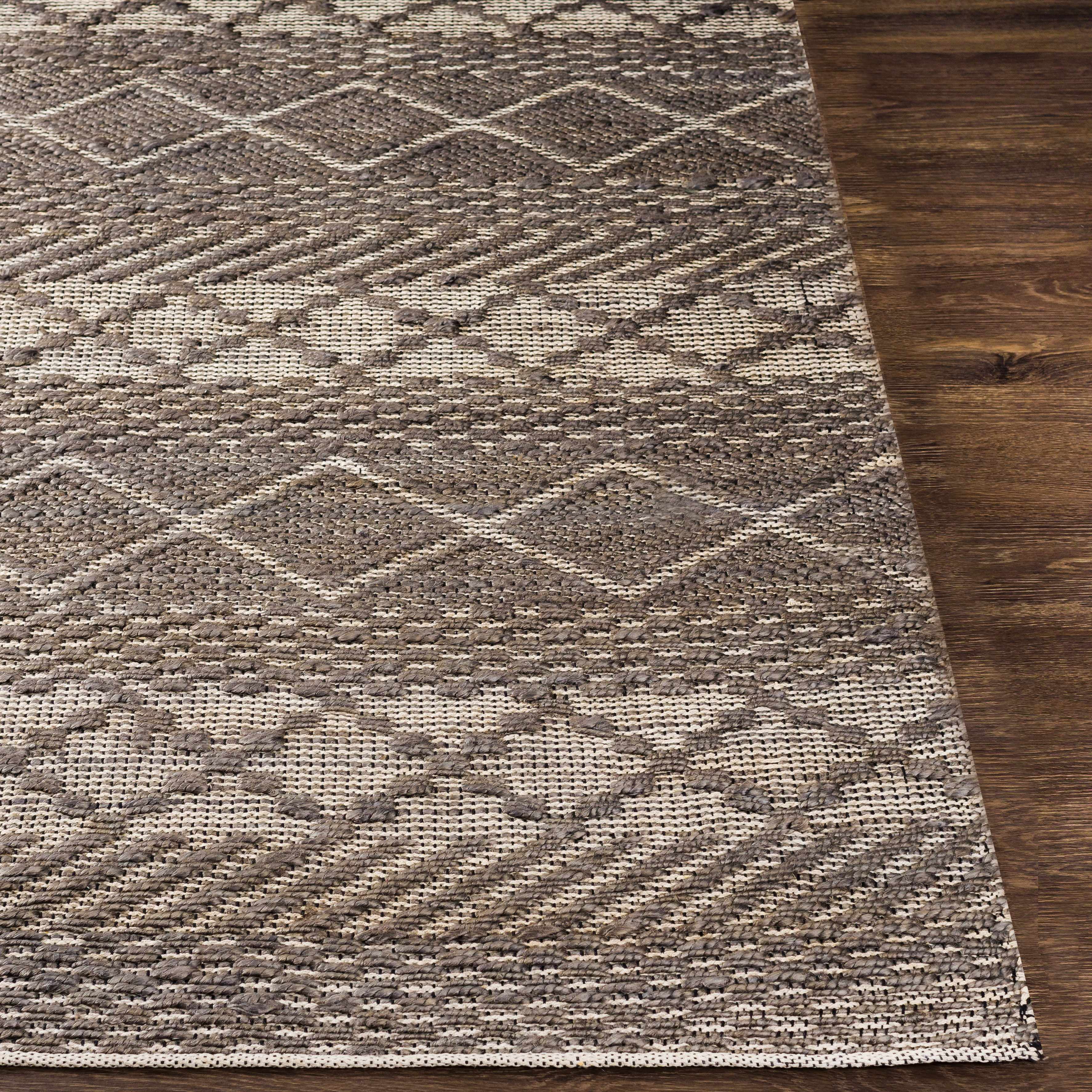 Hauteloom Abuyon Jute Living Room, Bedroom Area Rug - Bohemian, Transitional - Charcoal, Peach - 8'10" x 12'