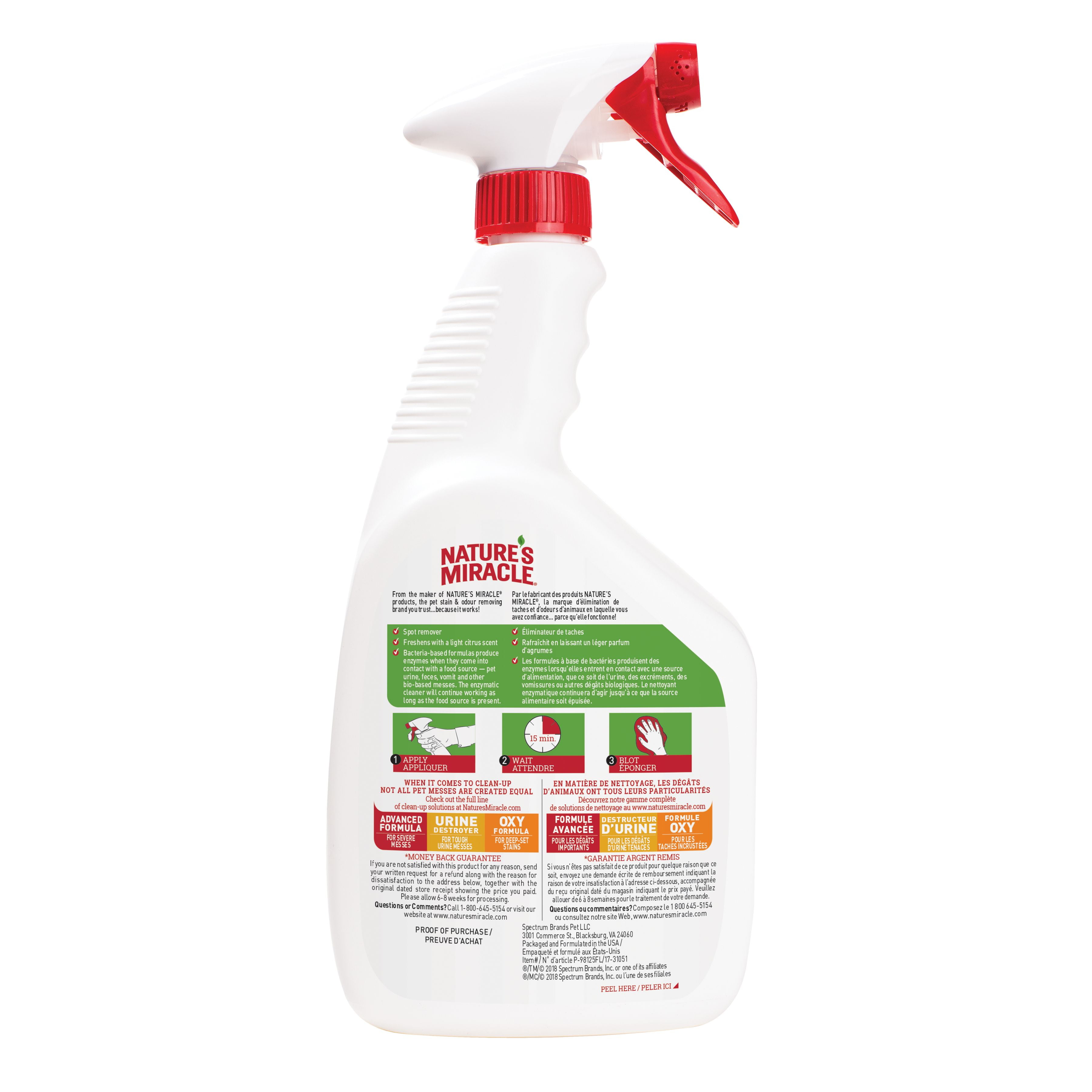 Nature’s Miracle Stain And Odour Remover For Dogs 32 Ounces, Spray, Odour Control Formula, Effective enzymatic formula
