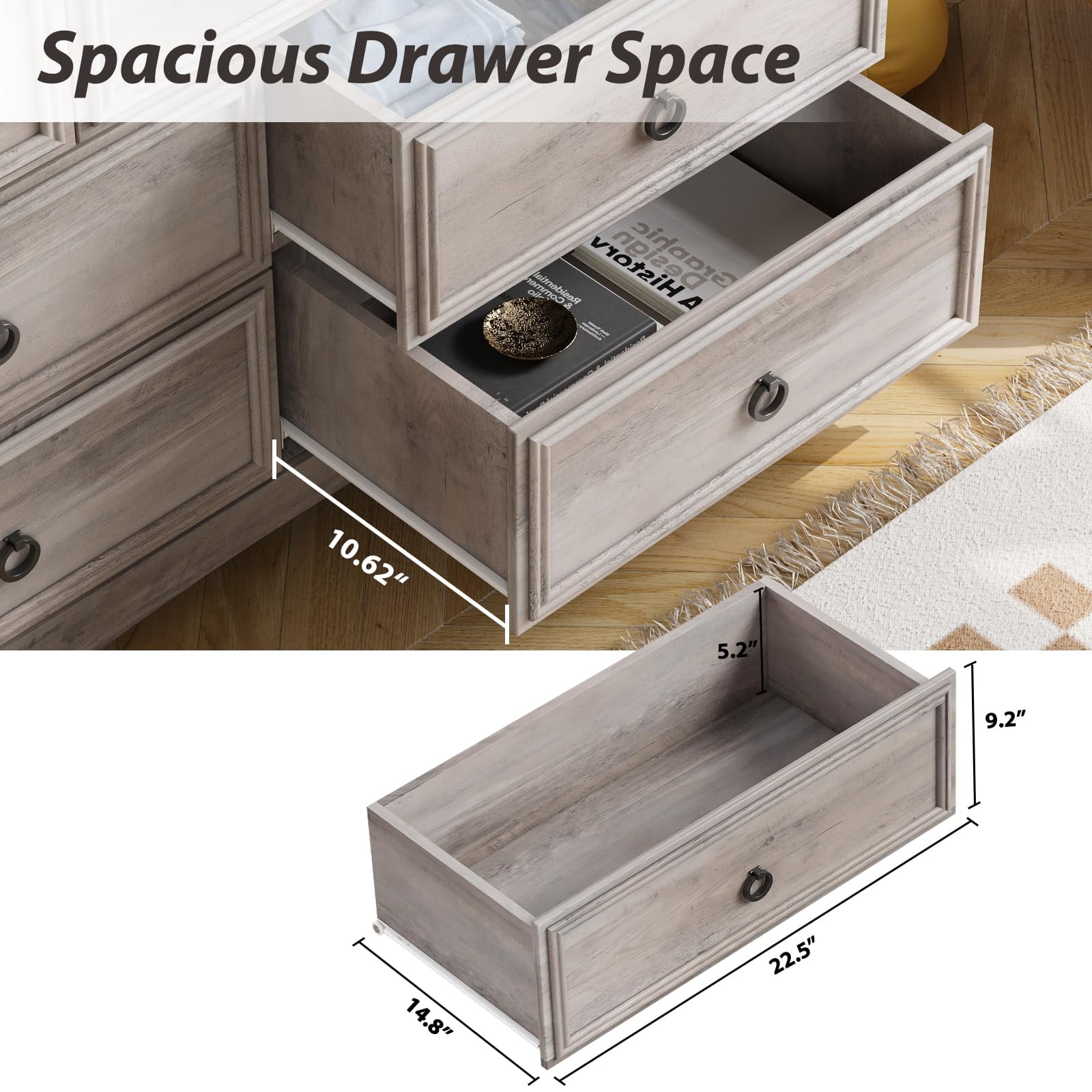 LGHM 7 Drawer Dresser, Modern Chest of Drawers for Bedroom Living Room, Gray